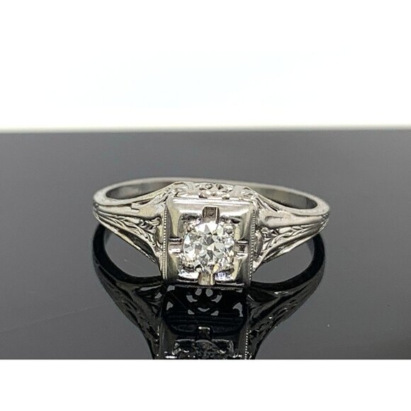 18k White Gold Filigree Diamond Ring 0.25 Carat Antique Estate Jewelry Size 7 - Picture 1 of 16